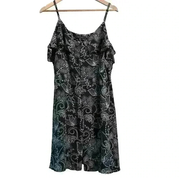 SANCTUARY Anthropolgie Dress Black Floral Sz Medium Adjustable Ruffle Sleeveless - Picture 1 of 10